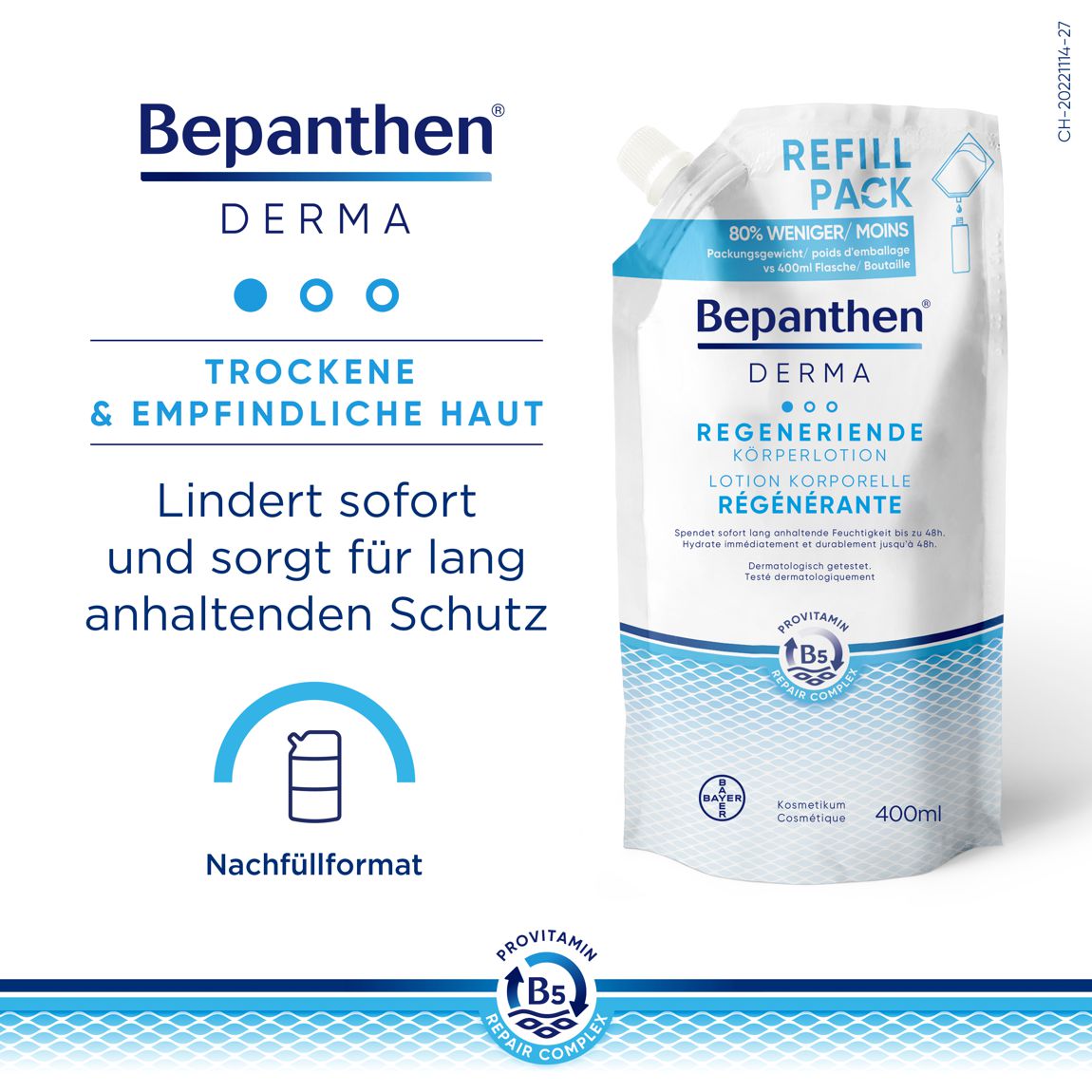 Bepanthen Derma regenerierende Körperlotion Nachfüllbeutel 400 ml