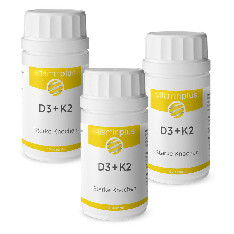 Vitaminplus Vitamin D3 + K2 vegan Kapseln 3x 120 Stück