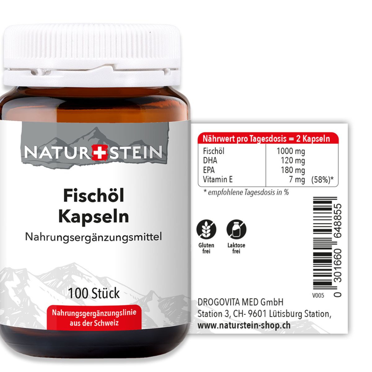 Naturstein Fischöl Kapseln 100 Stück