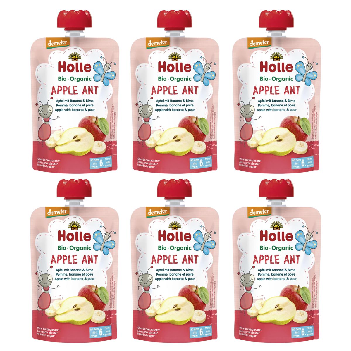 Holle Apple Ant Pouchy Apfel Banane Birne 6x 100 g