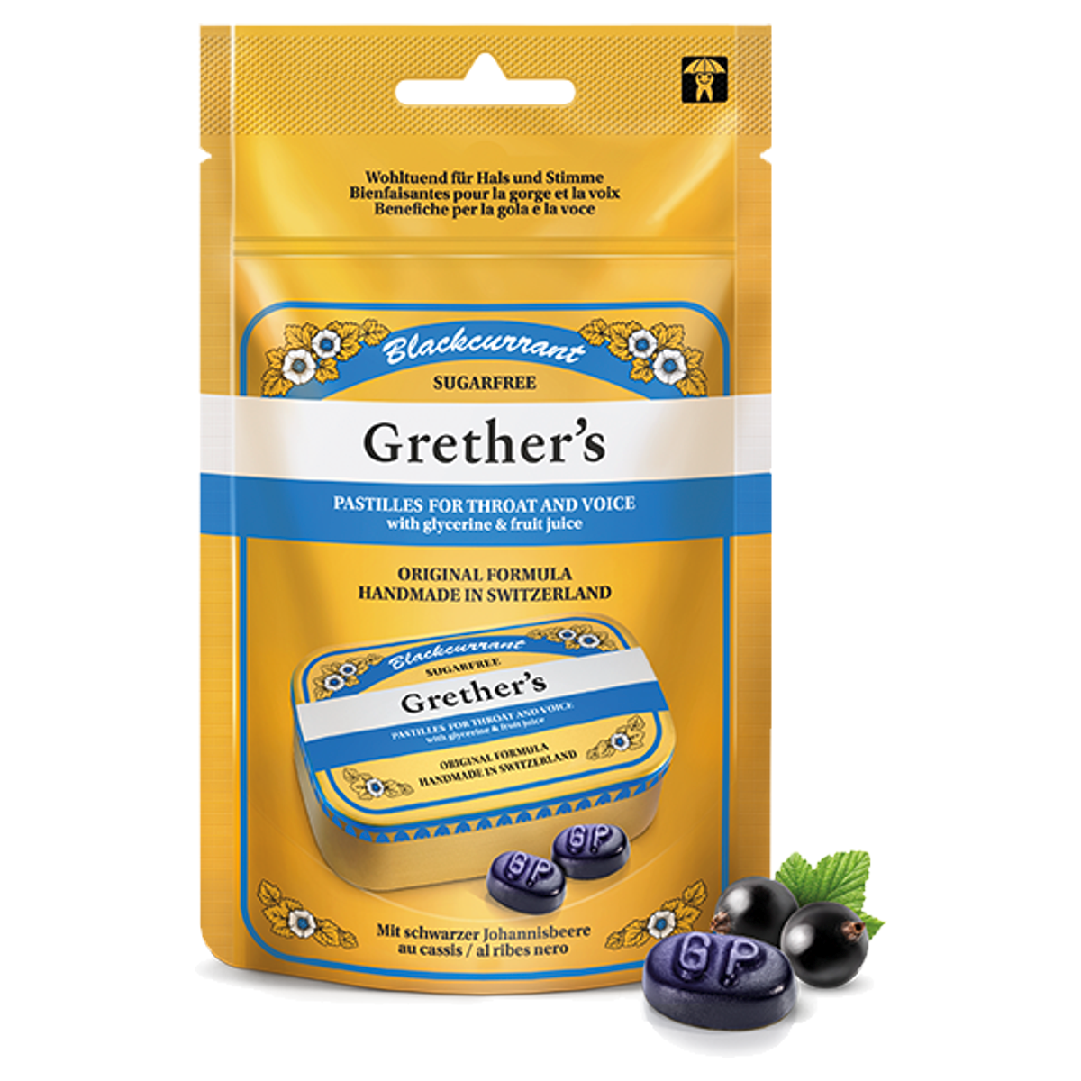 Grethers Blackcurrant Pastillen ohne Zucker Beutel 110 g