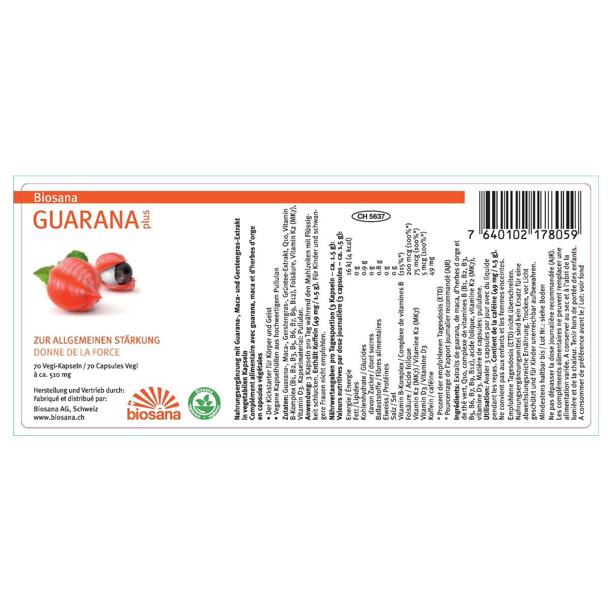 Biosana Guarana plus Kapseln Dose 70 Stück