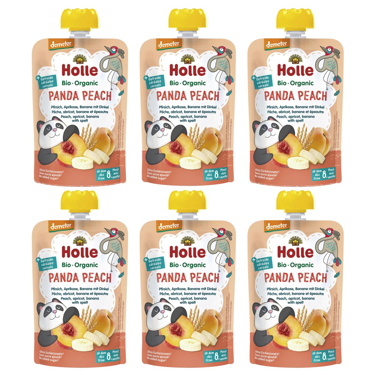 Holle Panda Peach Pouchy Pfirsich Aprikose Banane und Dinkel 6x 100 g