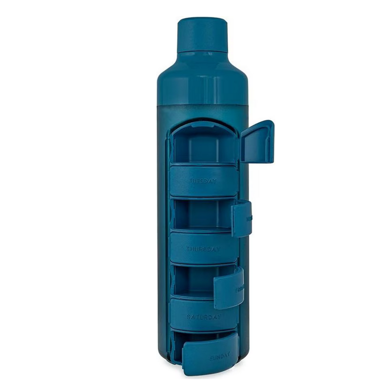 YOS Wasserflasche Blau 375 ml mit Wochendispender