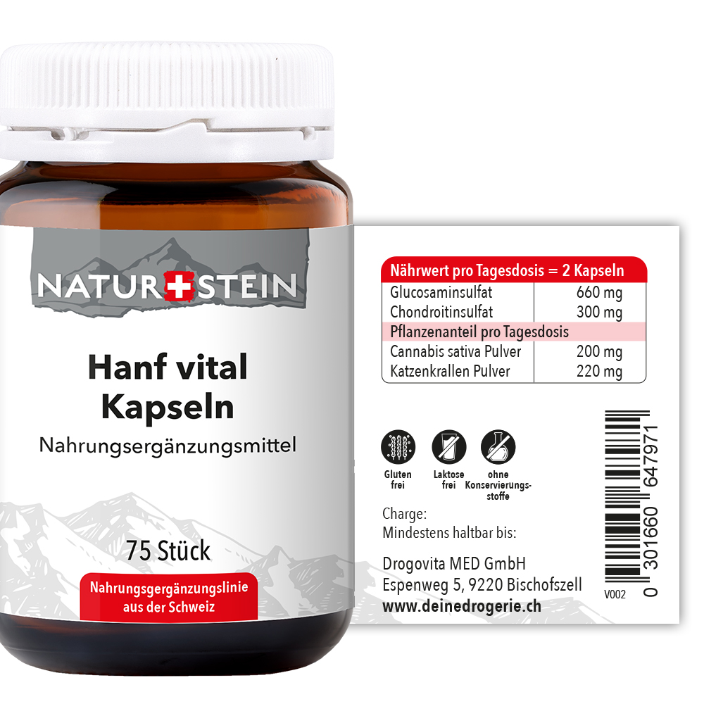 Naturstein Hanf Vital Kapseln 75 Stück