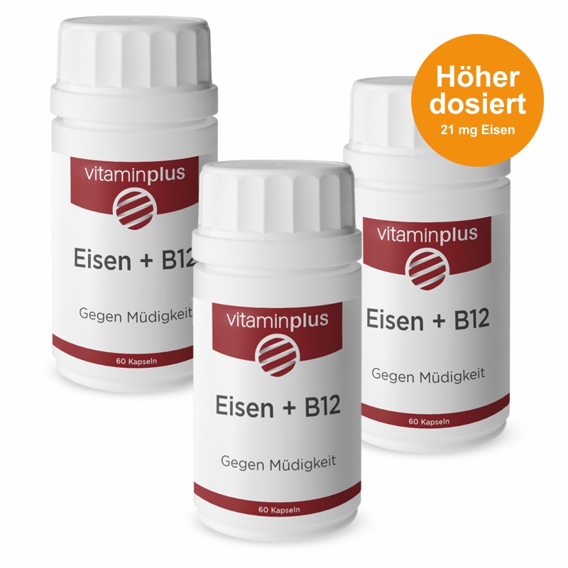 Vitaminplus Eisen 21mg + Vitamin B12 vegan Kapseln 3x 60 Stück