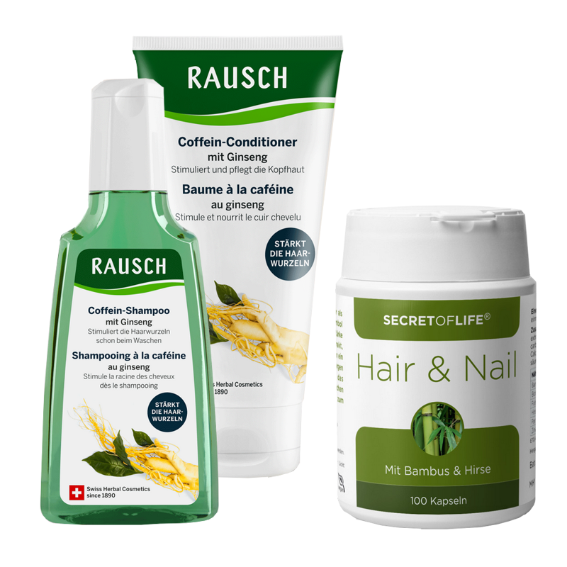 Rausch Coffein Shampoo und Conditioner plus Secret of Life Hair und Nail Kapseln