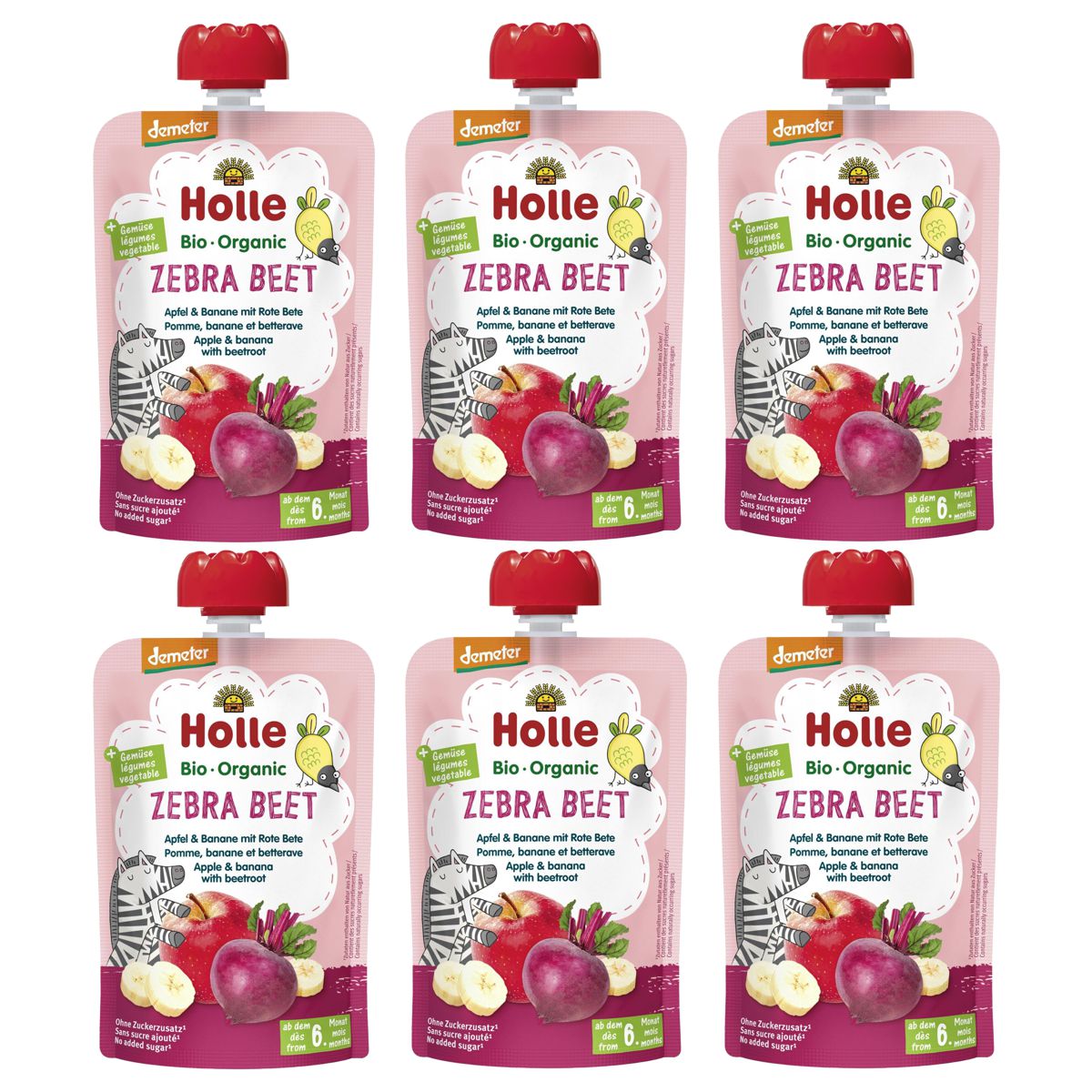 Holle Zebra Beet Pouchy Apfel Babane rote Beete 6x 100 g