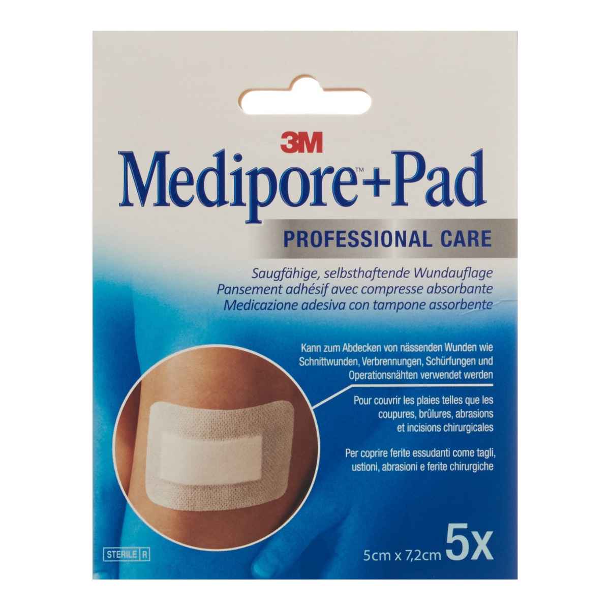 3M MEDIPORE+PAD 5x7.2cm Wundkissen 2.5x3.8cm 5 Stück