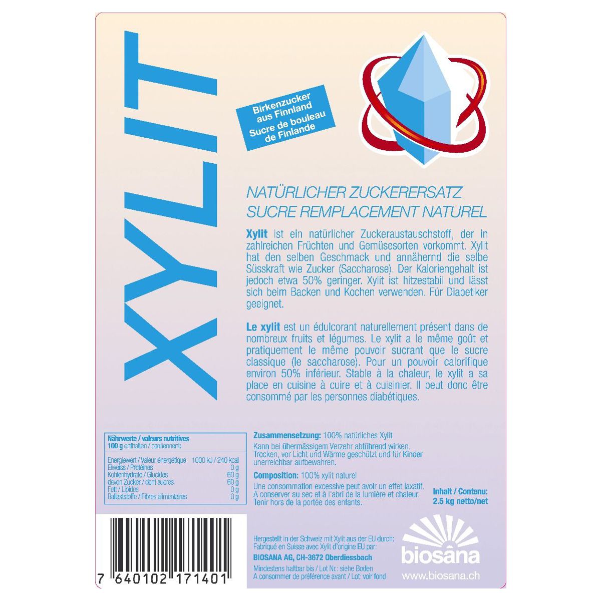 Biosana Xylit Zuckerersatz Refill Beutel 2.5 kg