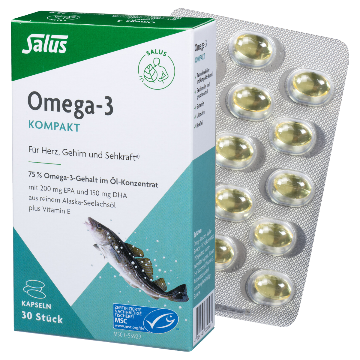 Salus Omega-3 Kompakt Seelachsöl Kapseln 30 Stück