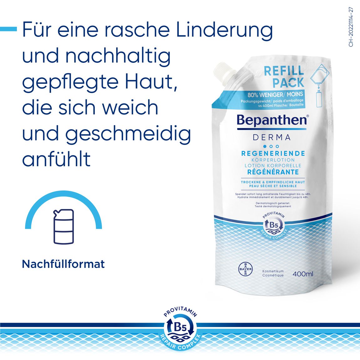 Bepanthen Derma regenerierende Körperlotion Nachfüllbeutel 400 ml