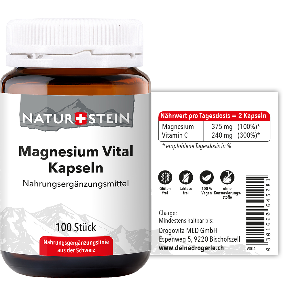 Naturstein Magnesium Vital Kapseln 100 Stück