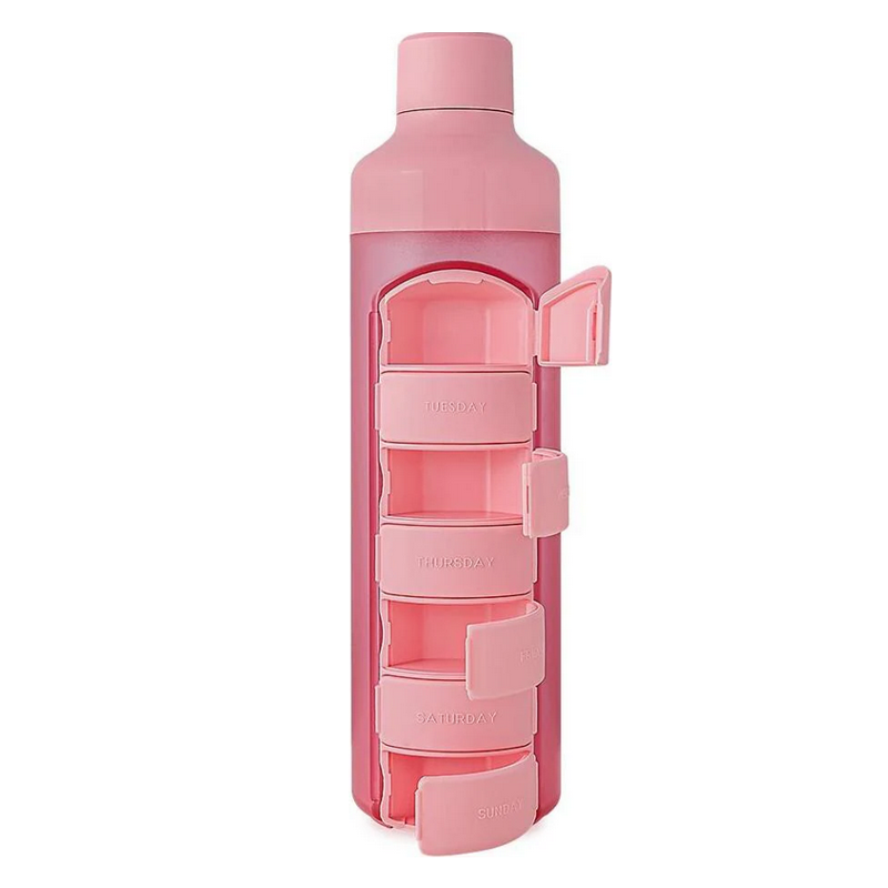 YOS Wasserflasche Pink 375 ml mit Wochendispender