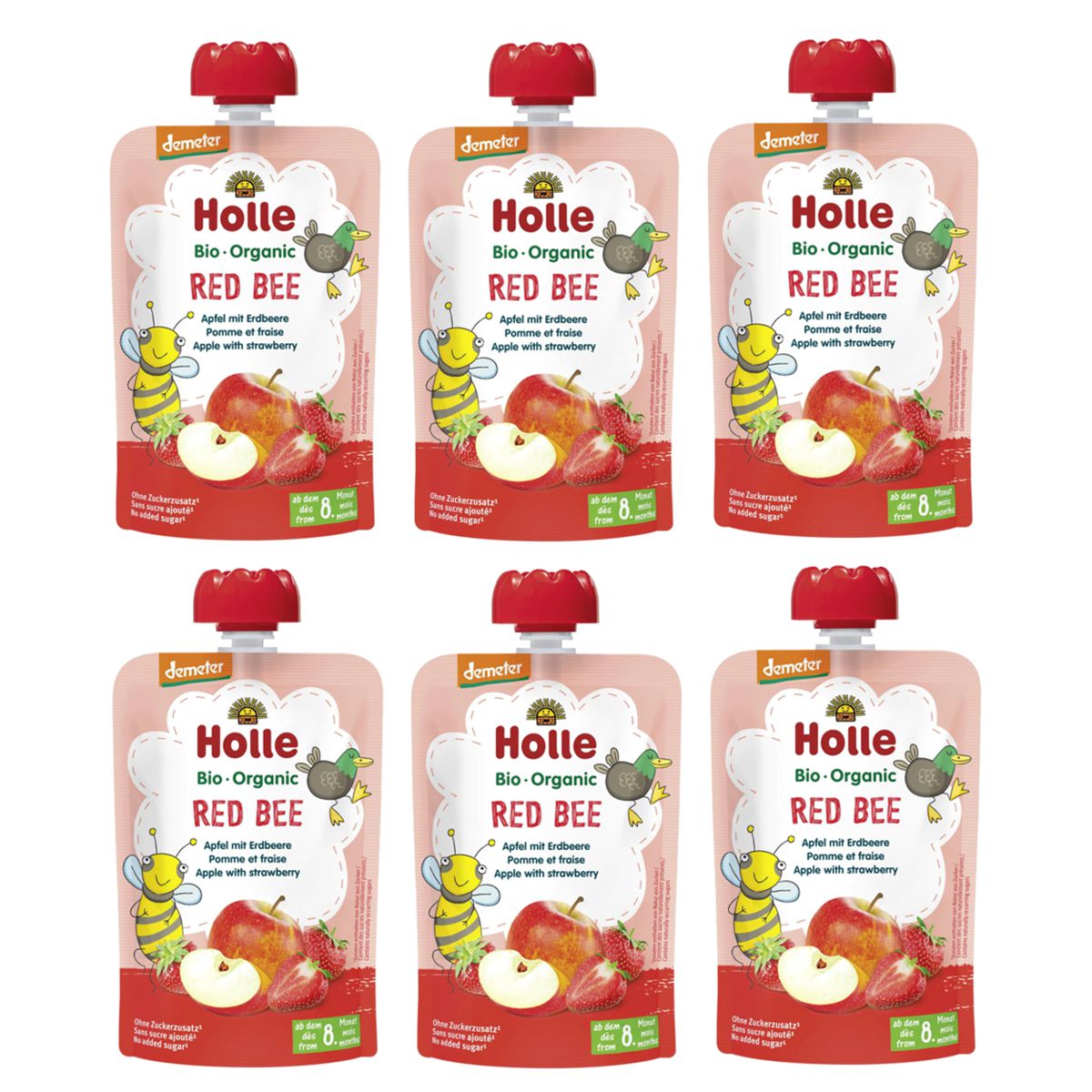 Holle Red Bee Pouchy Apfel Erdbeere 6x 100 g