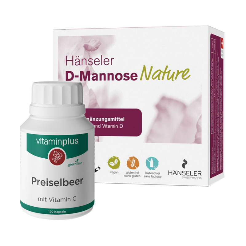 Hänseler D-Mannose Nature 30 Sticks + Preiselbeer Kapseln 120 Stück